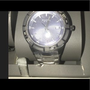 Fossil Blue Dial Stainless Steel Sport Watch His and Her Gift Set